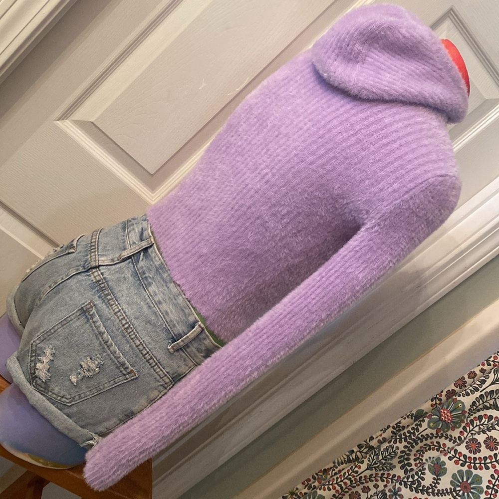 Zara Purple Pastel Soft Knit Fuzzy Hoodie Sweater Cropped Top - Picture 9 of 15